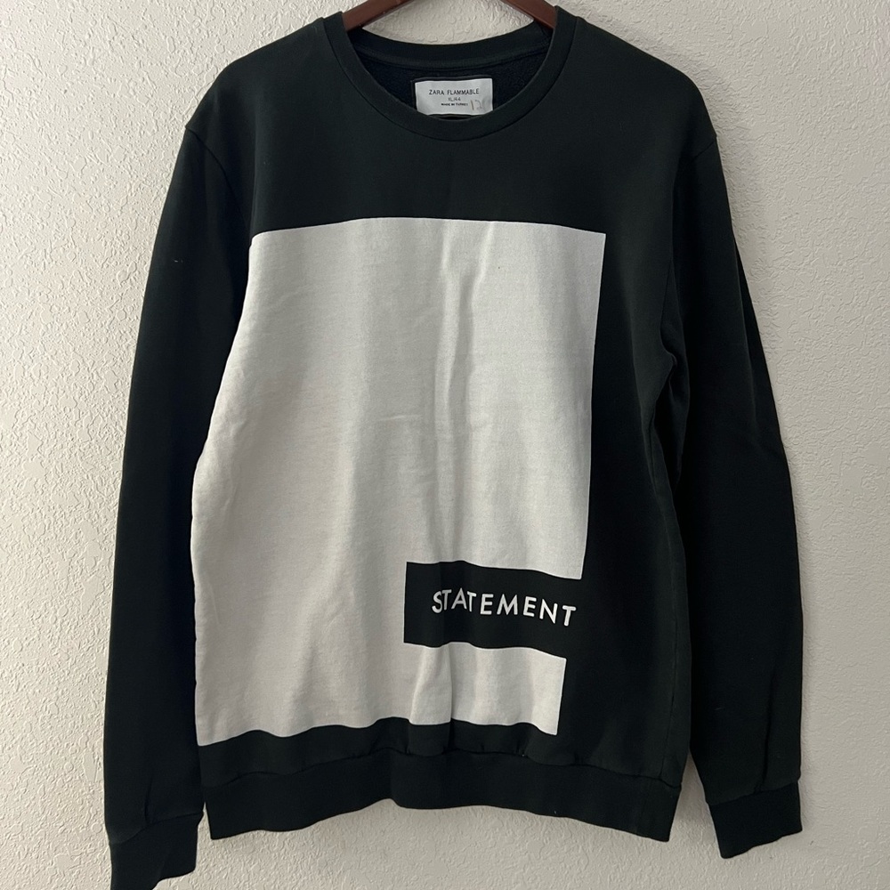 Zara Statement Black and White Crewneck Sweater